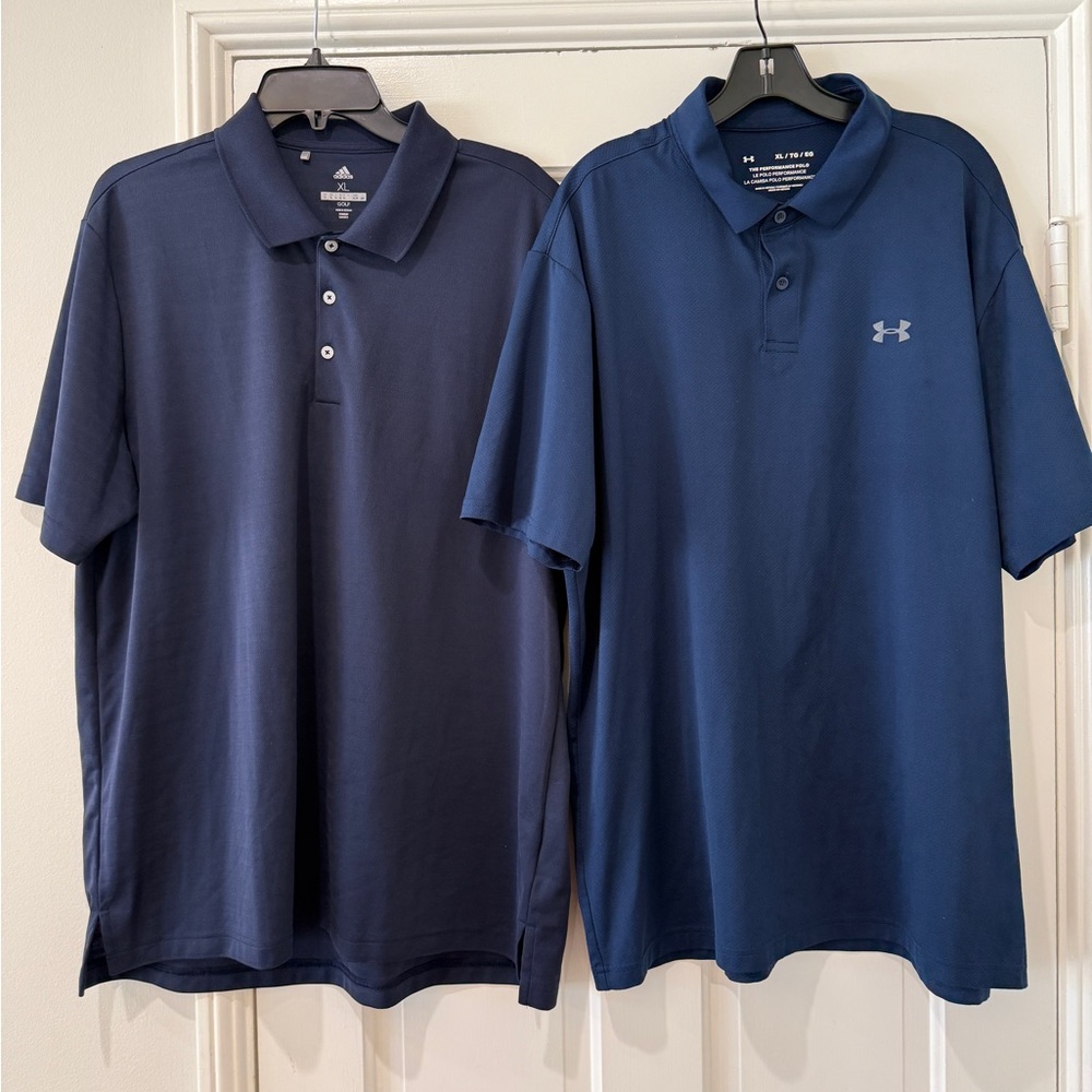 2 men’s polo short sleeve golf shirts adidas under armour the performance polo